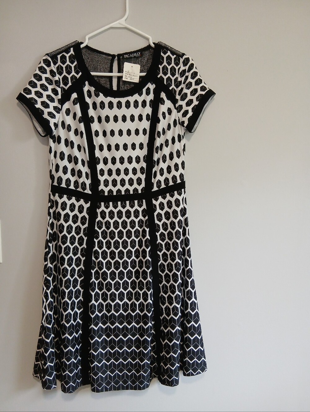 Picadilly Black and White Geometric Fit & Flare Dress